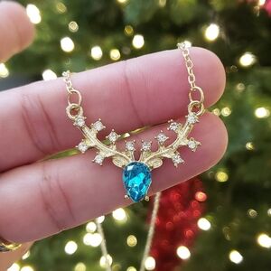 Rhinestone Reindeer Antler Pendant Necklace